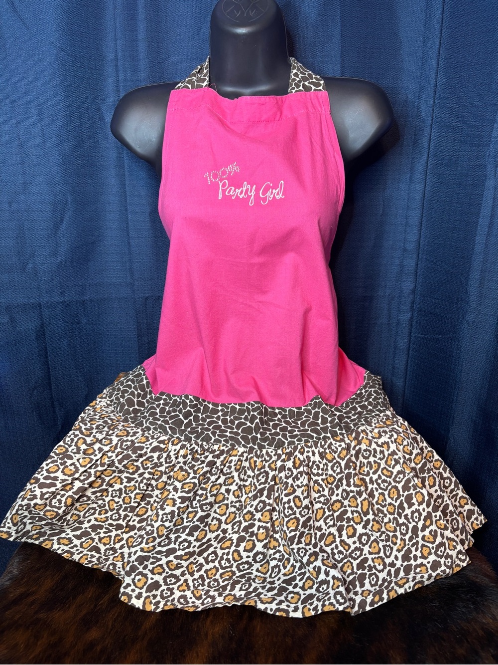 Party Hot Pink Apron with Leopard Print Skirt